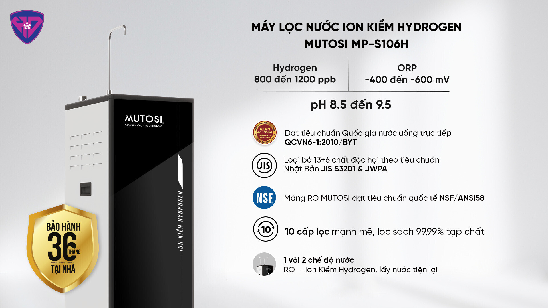 Đặc điểm của máy lọc nước ion kiềm Hydrogen MP-S106H