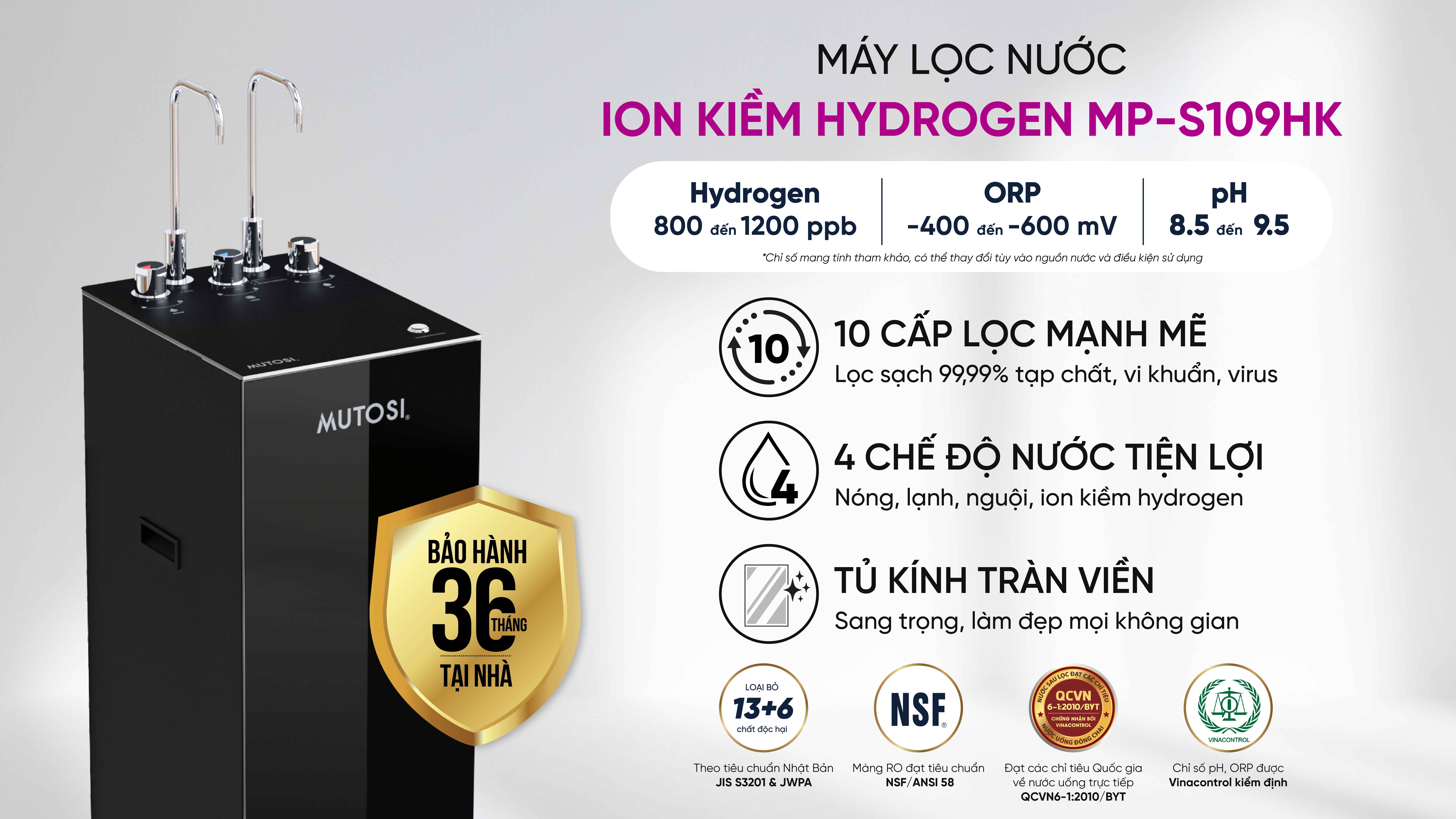 Máy lọc nước ion kiềm Mutosi MP-S109HK với nhiều tính năng tiện lợi và an toàn cho sức khỏe của bạn